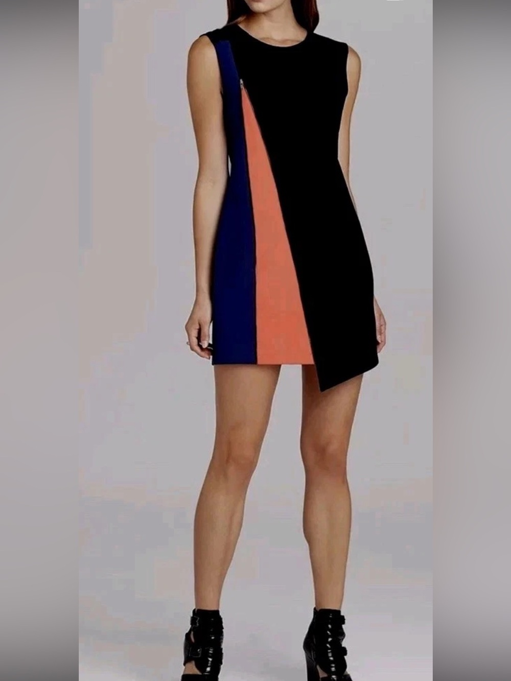 BCBG MAXAZRIA SIZE 4 Nikole Asymmetric Color Block Shift Dress